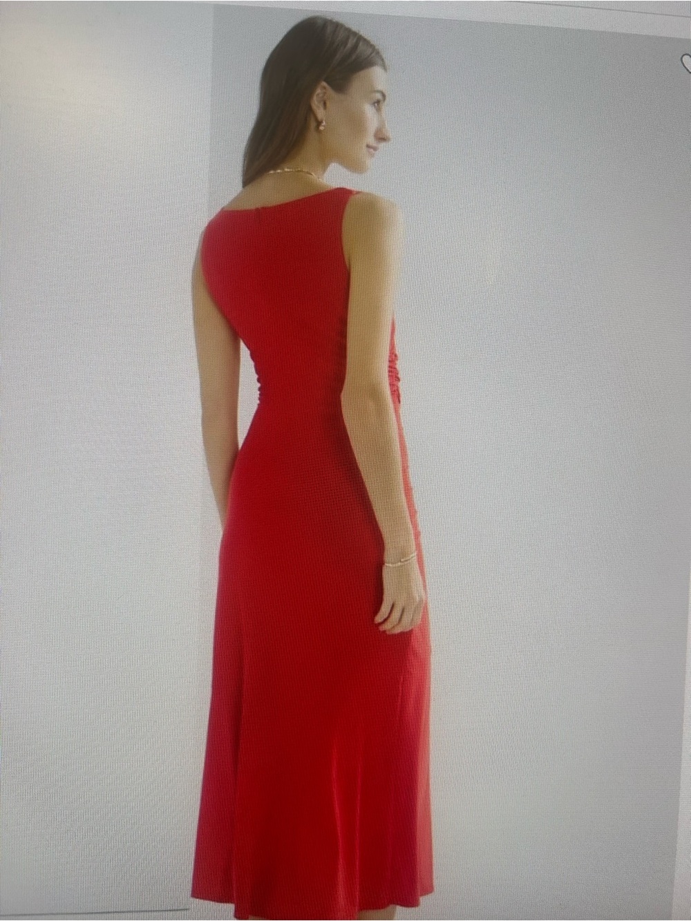 White House Black Market Red Sleeveless Midi Dress with Side Drape - Picture 2 of 4